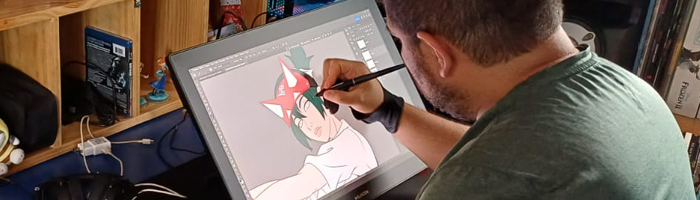 Esteban arbeitet an einer digitalen Zeichnung.