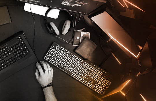Person working at a desktop computer  