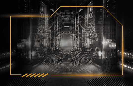 A bionic ocular lens overlays a futuristic cityscape. 
