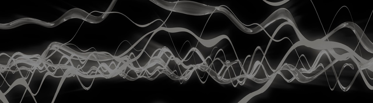Glowing waveforms float on a black background.